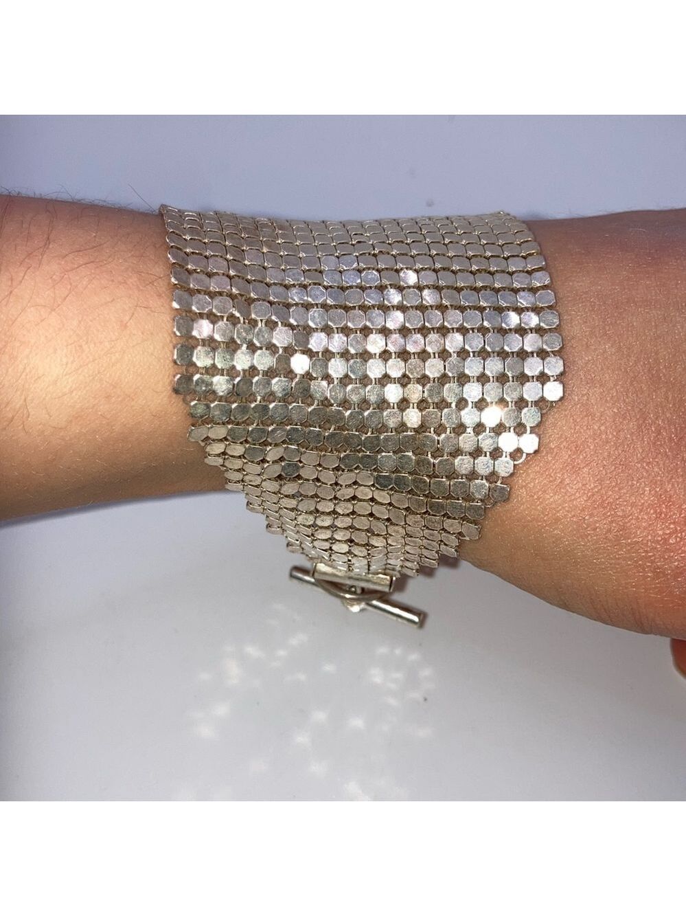 Vtg Retro Glo-Mesh Style Retro Shiny Reflective Mesh Bracelet Toggle Clasp 8” - Picture 4 of 7